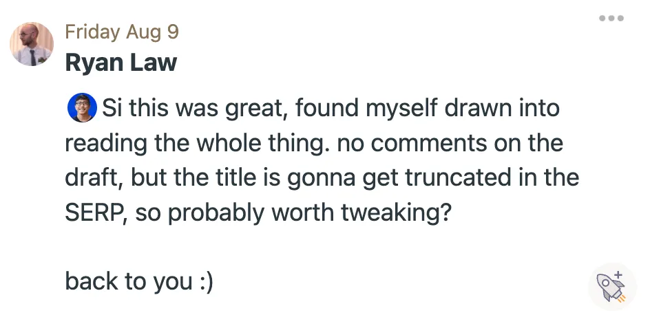 Phản hồi của Ryan Law về bản nháp bài viết
