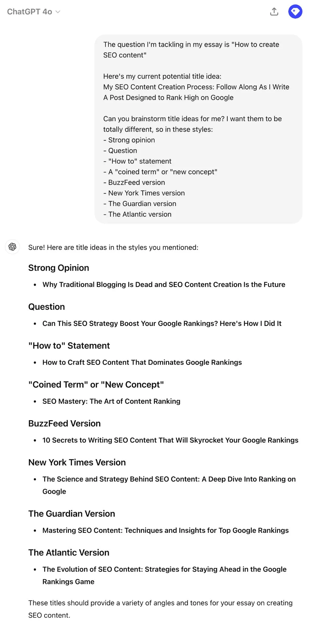 Sử dụng ChatGPT để tạo ý tưởng tiêu đề cho bài viết